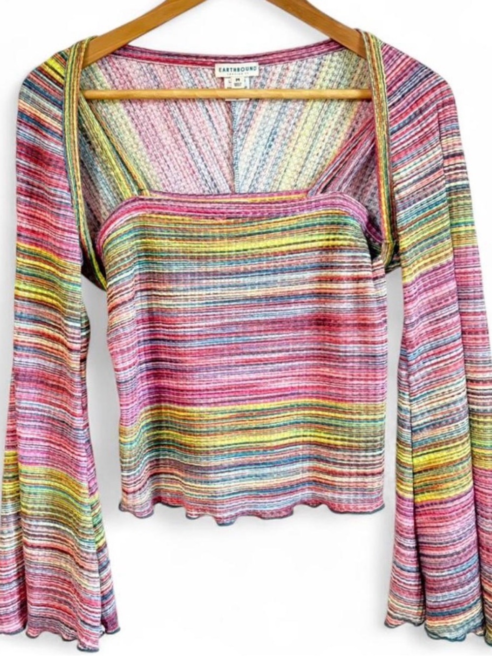 Earthbound Multicolor Striped Square-Neck Knit Top & Matching Shrug